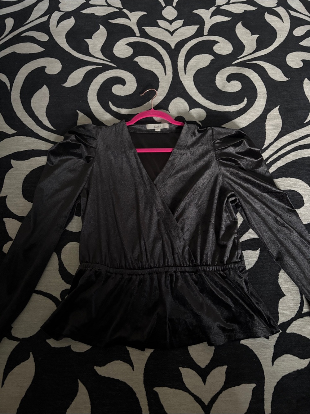 LOFT Black Long-Sleeve Wrap Peplum Top
